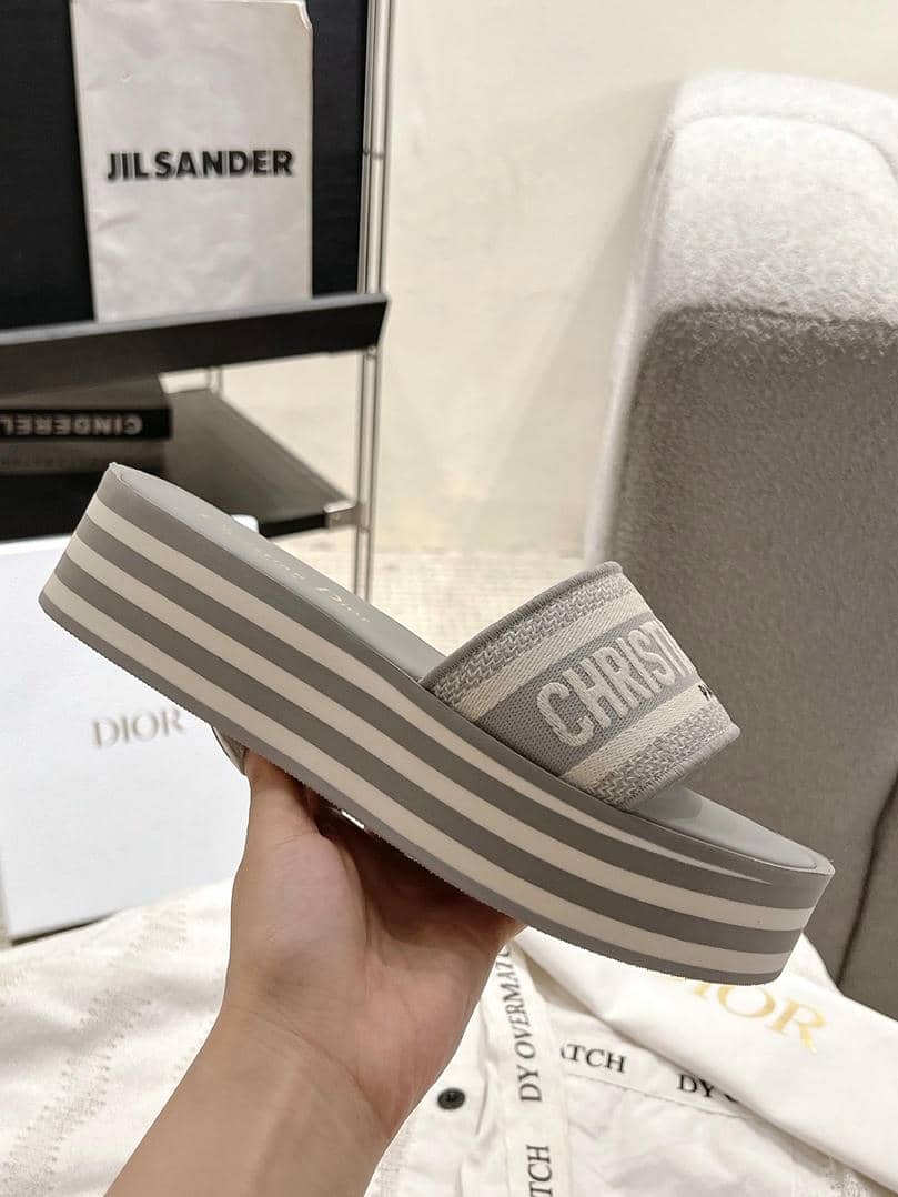 Dior Dway striped platform embroidered slide sandals-2